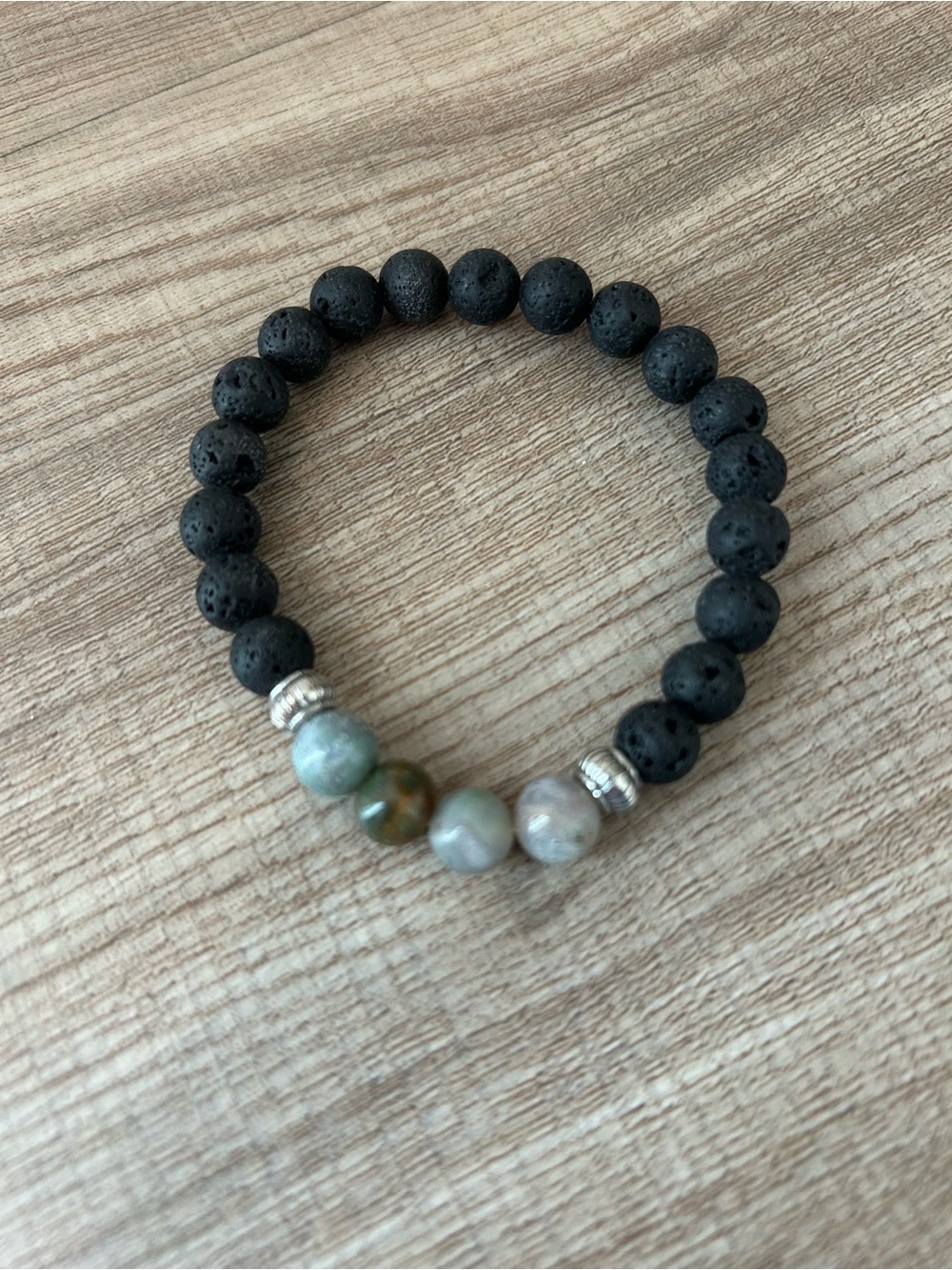 Lava Stone Bracelet with Gray and White Beads